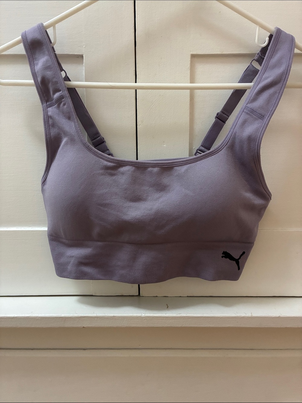 Puma Lavender Scoop Sports Bra with Ribbed Band and Logo